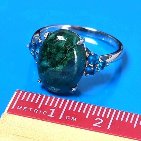 925 Sterling Silver Ring SZ 7 with Natural 13x10mm Chrysocolla & Apat… - Picture 7 of 12